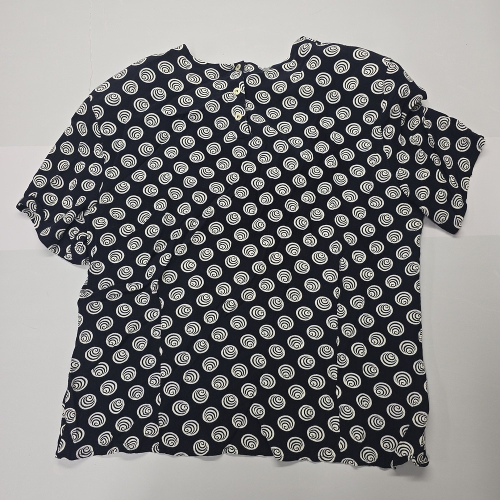 Jones New York Vintage 90s Navy Blue White Swirl Print Rayon Blouse Size 14